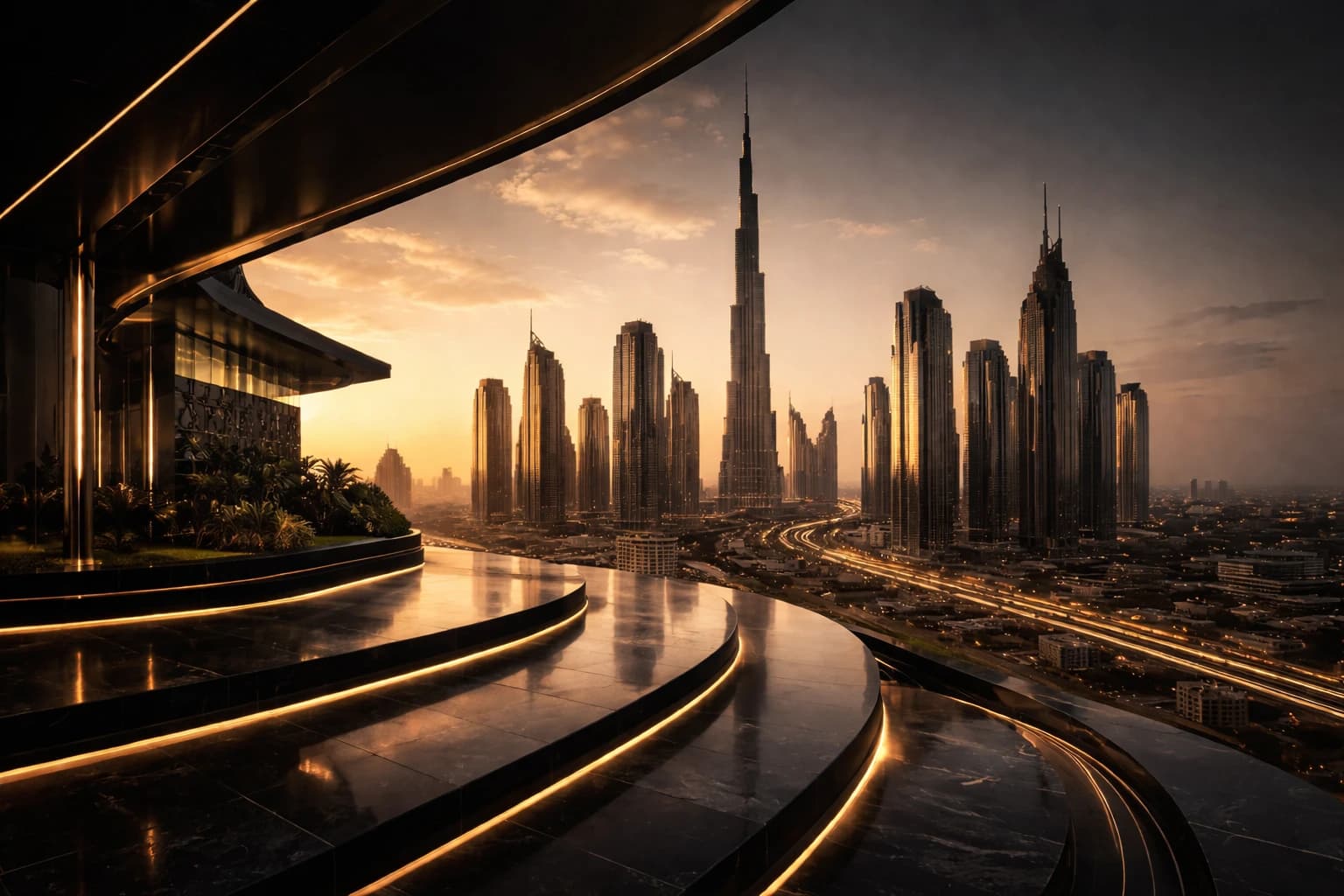 Luxury panda overlooking Dubai skyline