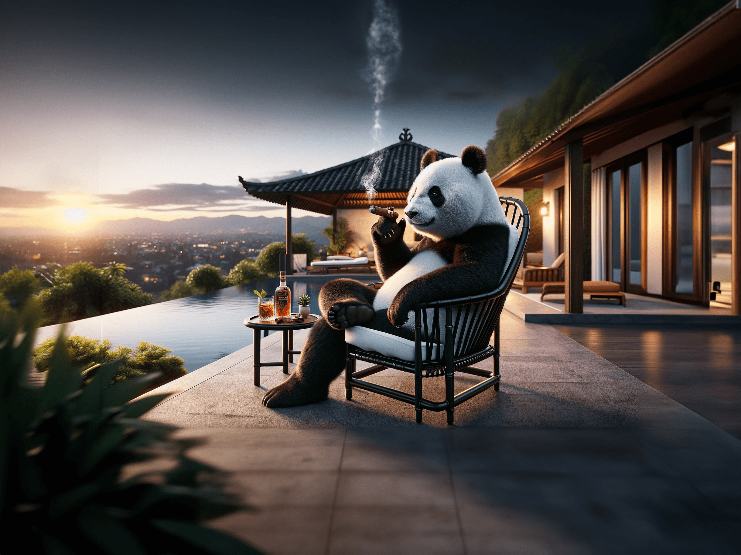 Luxury panda overlooking Dubai skyline